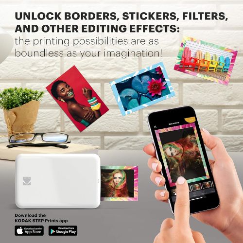  [아마존베스트]Zink KODAK Step Wireless Mobile Photo Mini Printer (White) Compatible w/ iOS & Android, NFC & Bluetooth Devices