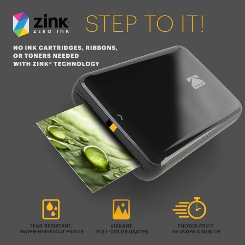  [아마존베스트]Zink KODAK Step Wireless Mobile Photo Mini Printer (Black) Compatible w/ iOS & Android, NFC & Bluetooth Devices