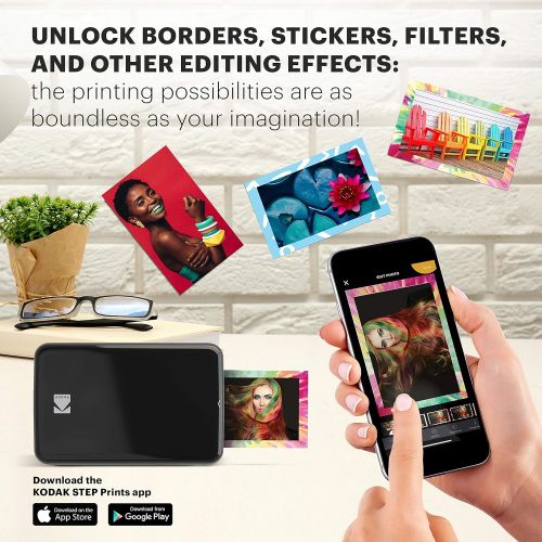  [아마존베스트]Zink KODAK Step Wireless Mobile Photo Mini Printer (Black) Compatible w/ iOS & Android, NFC & Bluetooth Devices