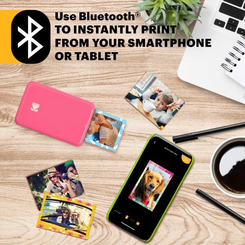  KODAK Step Instant Photo Printer with Bluetooth/NFC, Zink Technology & KODAK App for iOS & Android (Pink) Prints 2x3” Sticky-Back Photos.