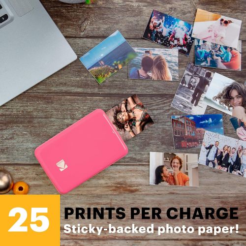  KODAK Step Instant Photo Printer with Bluetooth/NFC, Zink Technology & KODAK App for iOS & Android (Pink) Prints 2x3” Sticky-Back Photos.