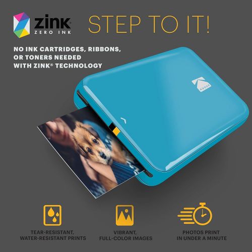  KODAK Step Instant Photo Printer with Bluetooth/NFC, Zink Technology & KODAK App for iOS & Android (Blue) Prints 2x3” Sticky-Back Photos.