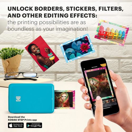  KODAK Step Instant Photo Printer with Bluetooth/NFC, Zink Technology & KODAK App for iOS & Android (Blue) Prints 2x3” Sticky-Back Photos.