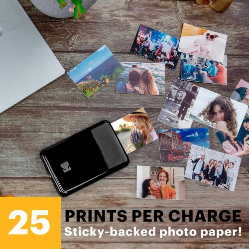  Kodak Step Wireless Photo Printer 2x3 Sticky-Back ZINK Paper for Bluetooth or NFC Devices (Black) Sticker Edition