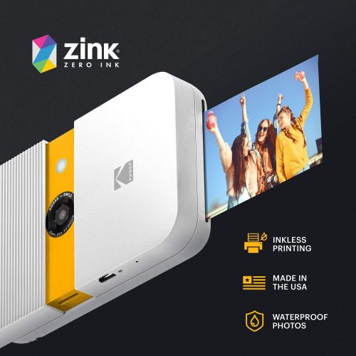  [아마존베스트]KODAK Smile Instant Print Digital Camera  Slide-Open 10MP Camera w/2x3 ZINK Printer (White/ Yellow)