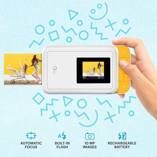 [아마존베스트]KODAK Smile Instant Print Digital Camera  Slide-Open 10MP Camera w/2x3 ZINK Printer (White/ Yellow)