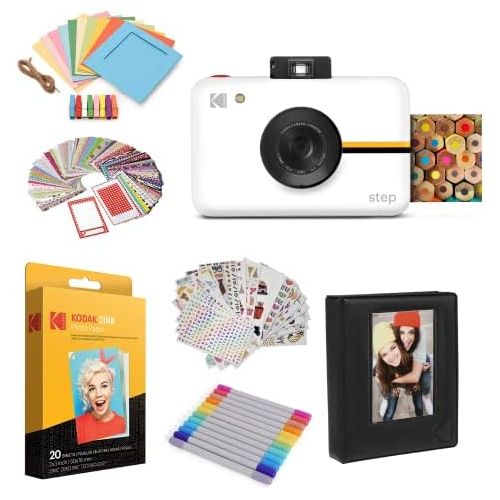  [아마존베스트]Kodak Step Camera |Digital Instant Camera with 10MP Image Sensor, Zink Zero Ink Technology (White) Gift Bundle