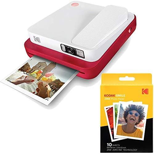  [아마존베스트]Kodak Smile Classic Digital Instant Camera with Bluetooth (Red) w/ 10 Pack of 3.5x4.25 inch Premium Zink Print Photo Paper.
