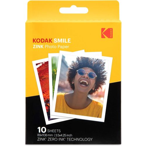  [아마존베스트]Kodak Smile Classic Digital Instant Camera with Bluetooth (Red) w/ 10 Pack of 3.5x4.25 inch Premium Zink Print Photo Paper.