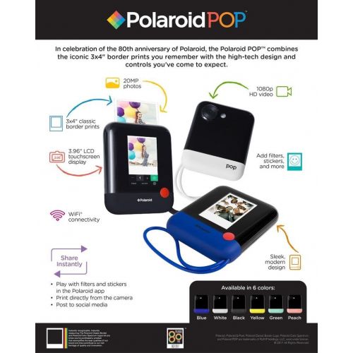 폴라로이드 Polaroid POP 2.0-20MP Instant Print Digital Camera with 3.97 Touchscreen Display, Built-in Wi-Fi, 1080p HD Video, Pink