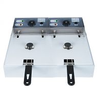 Zinnor 11L Electric Countertop Deep Fryer Dual Tank Commercial Restaurant Stainless Steel Tabletop Fryer with Lid Basket Ship from US