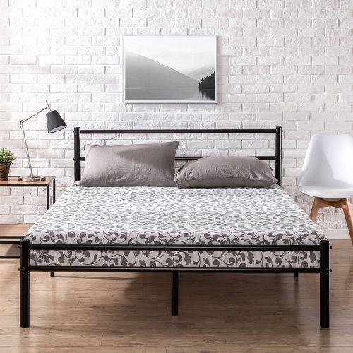  Zinus Geraldine 12 inch Black Metal Platform Bed Frame with Headboard and Footboard / Premium Steel Slat Support / Mattress Foundation, King