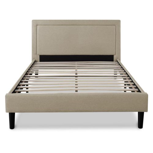  Zinus Mckenzie Upholstered Detailed Platform Bed / Mattress Foundation / Easy Assembly / Strong Wood Slat Support, King