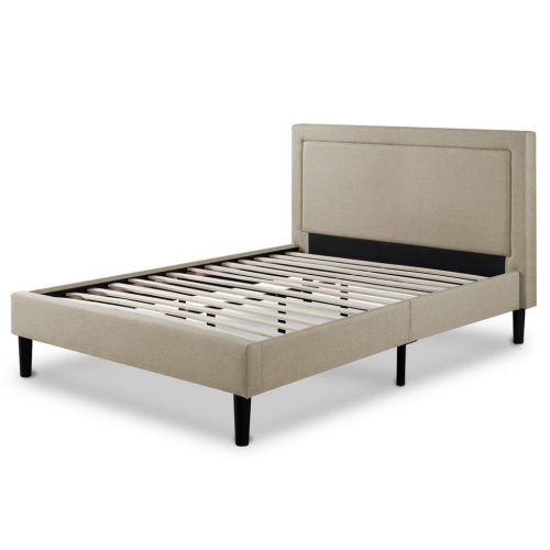  Zinus Mckenzie Upholstered Detailed Platform Bed / Mattress Foundation / Easy Assembly / Strong Wood Slat Support, King