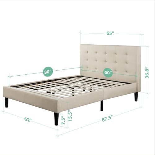  Zinus Ibidun Upholstered Button Tufted Platform Bed / Mattress Foundation / Easy Assembly / Strong Wood Slat Support, Queen