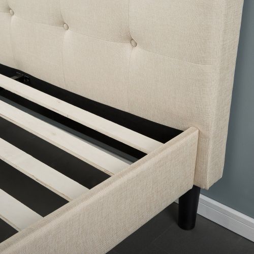  Zinus Ibidun Upholstered Button Tufted Platform Bed / Mattress Foundation / Easy Assembly / Strong Wood Slat Support, Queen