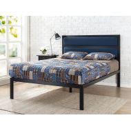 Zinus 16 Inch Platform Bed, Metal Bed Frame, Mattress Foundation with Tufted Navy Panel Headboard, No Box Spring Needed, Wood Slat Support, King