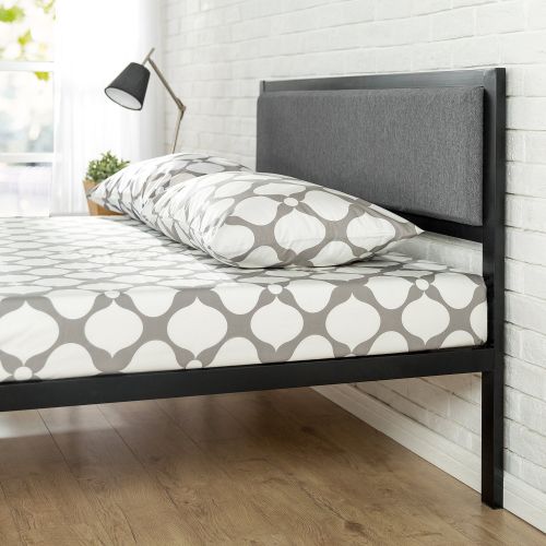  Zinus Korey 14 Inch Platform Metal Bed Frame with Upholstered Headboard / Mattress Foundation / Wood Slat Support, King