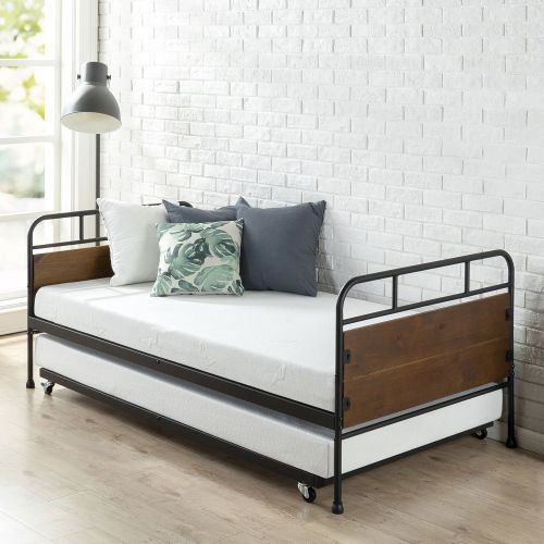 Zinus Eli Twin Daybed and Trundle Frame Set / Premium Steel Slat Support / Daybed and Roll out Trundle / Accommodates Twin Size Mattresses Sold Separately