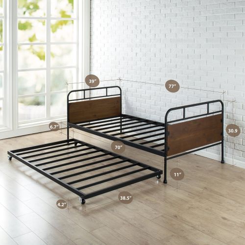  Zinus Eli Twin Daybed and Trundle Frame Set / Premium Steel Slat Support / Daybed and Roll out Trundle / Accommodates Twin Size Mattresses Sold Separately