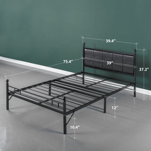  Zinus Sumit Metal Platform Bed / Bed Frame with Faux Leather Square Stitched Upholstered Headboard, Twin