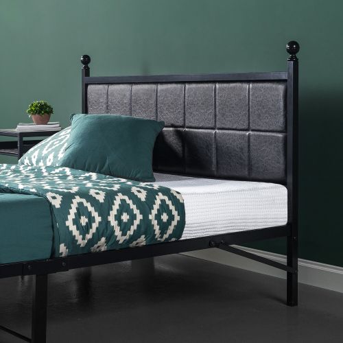  Zinus Sumit Metal Platform Bed / Bed Frame with Faux Leather Square Stitched Upholstered Headboard, Twin