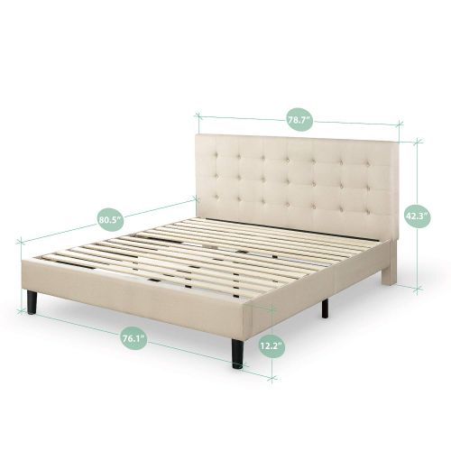  Zinus Ibidun Upholstered Button Tufted Platform Bed / Mattress Foundation / Easy Assembly / Strong Wood Slat Support, King