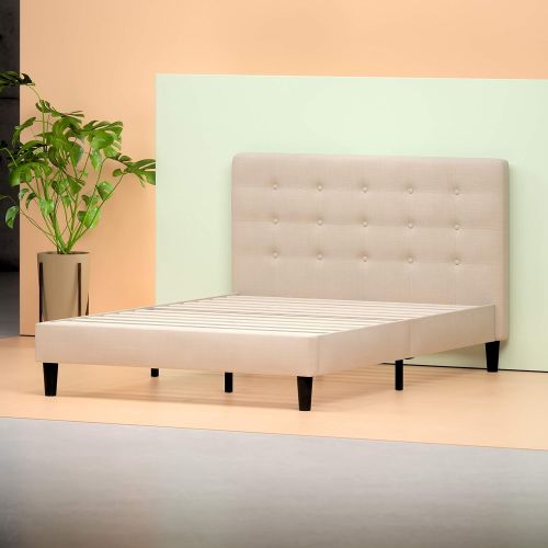  Zinus Ibidun Upholstered Button Tufted Platform Bed / Mattress Foundation / Easy Assembly / Strong Wood Slat Support, King