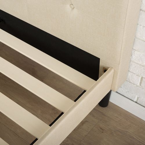  Zinus Upholstered Button Tufted Platform Bed with Footboard / Mattress Foundation / Easy Assembly / Strong Wood Slat Support, Full