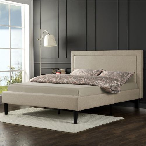  Zinus Mckenzie Upholstered Detailed Platform Bed / Mattress Foundation / Easy Assembly / Strong Wood Slat Support, Full