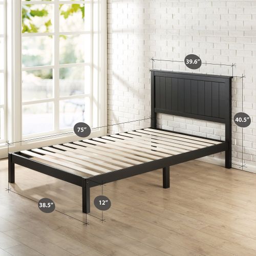  Zinus Santiago Wood Cottage Style Platform Bed with Headboard / No Box Spring Needed / Wood Slat Support, Twin
