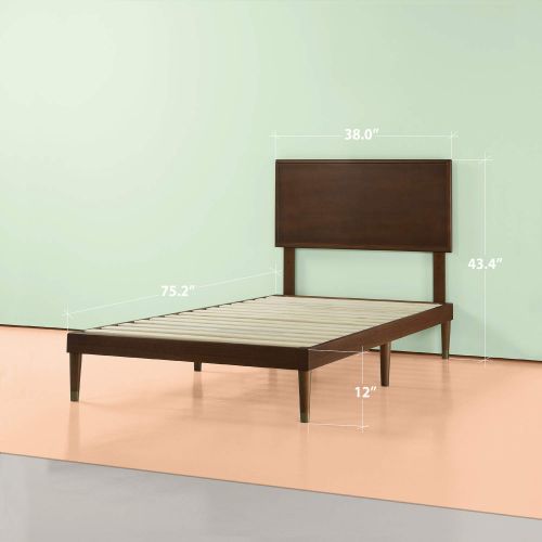  Zinus Deluxe Mid-Century Wood Platform Bed with Adjustable height Headboard, no Box Spring needed, Twin