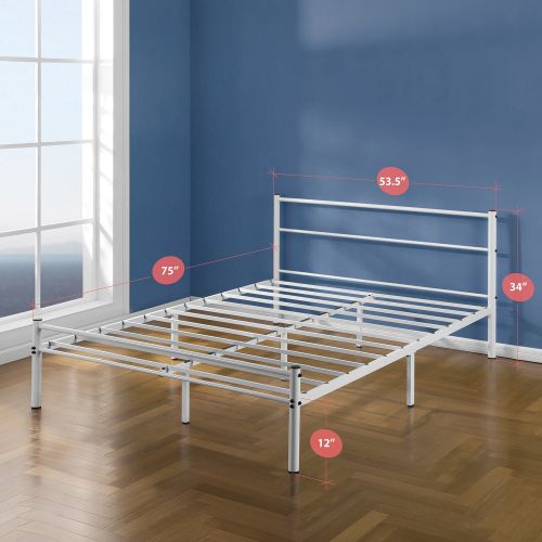  Zinus Geraldine 12 inch White Metal Platform Bed Frame with Headboard and Footboard / Premium Steel Slat Support / Mattress Foundation, Full