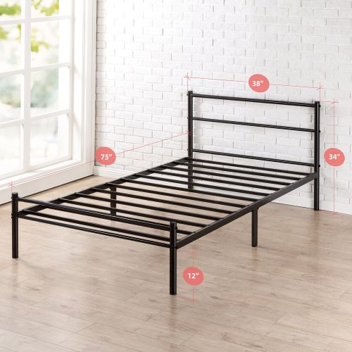  Zinus Geraldine 12 inch Black Metal Platform Bed Frame with Headboard and Footboard / Premium Steel Slat Support / Mattress Foundation, Twin