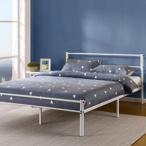  Zinus Geraldine 12 inch White Metal Platform Bed Frame with Headboard and Footboard / Premium Steel Slat Support / Mattress Foundation, Twin