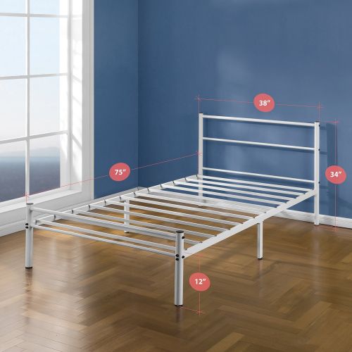  Zinus Geraldine 12 inch White Metal Platform Bed Frame with Headboard and Footboard / Premium Steel Slat Support / Mattress Foundation, Twin