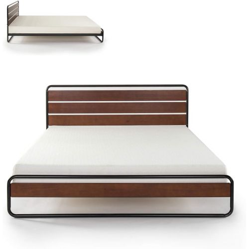  Zinus Therese Metal and Wood Platform Bed with Wood Slat Support, King