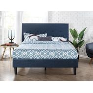 Zinus Omkaram Upholstered Navy Button Detailed Platform Bed / Mattress Foundation / Easy Assembly / Strong Wood Slat Support, Full