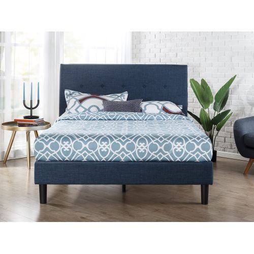  Zinus Omkaram Upholstered Navy Button Detailed Platform Bed / Mattress Foundation / Easy Assembly / Strong Wood Slat Support, Full