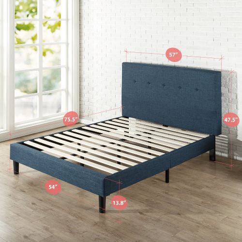  Zinus Omkaram Upholstered Navy Button Detailed Platform Bed / Mattress Foundation / Easy Assembly / Strong Wood Slat Support, Full