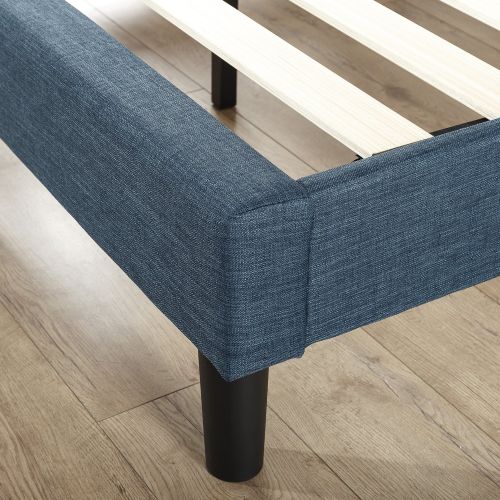  Zinus Omkaram Upholstered Navy Button Detailed Platform Bed / Mattress Foundation / Easy Assembly / Strong Wood Slat Support, Full