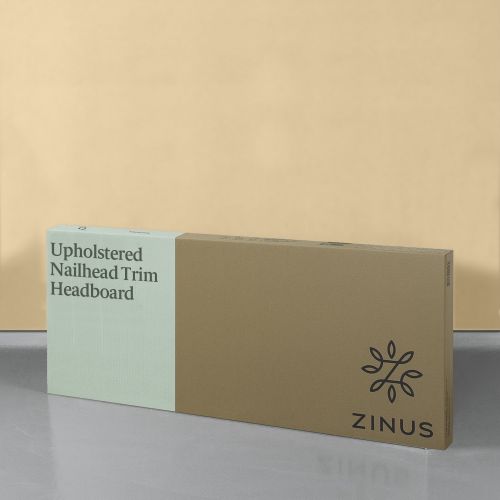  Zinus Jake Upholstered Nailhead Rectangular Headboard in Light Grey, Full