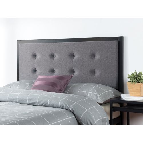  Zinus Barbara Button Tufted Grey Upholstered Metal Headboard, King