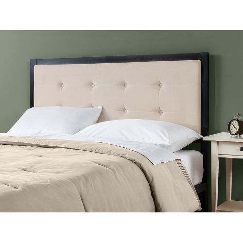  Zinus Barbara Button Tufted Taupe Upholstered Metal Headboard, Full