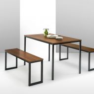 Zinus Louis Modern Studio Collection Soho Dining Table with Two Benches  3 piece set, Espresso