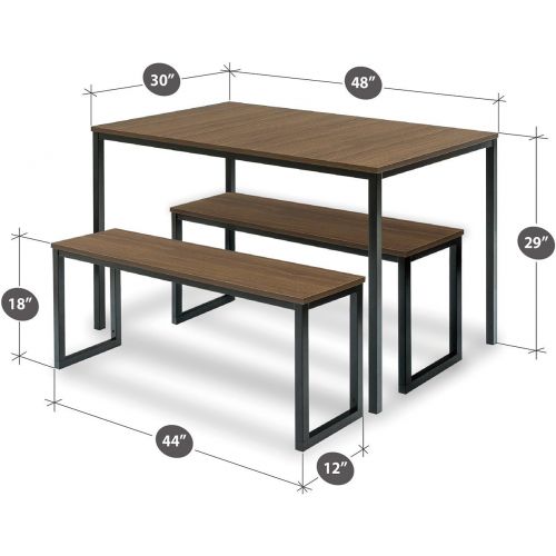  Zinus Louis Modern Studio Collection Soho Dining Table with Two Benches  3 piece set, Espresso