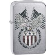 Zippo Lighter: American Eagle and Flags - Brushed Chrome 81176