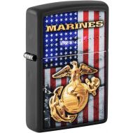 Zippo Lighter: USMC Marines Logo on Flag - Black Matte 81255