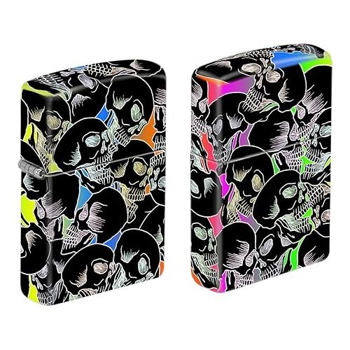  Glow in The Dark Full Wrap Printed Zippo Lighters (Colorful Graffiti Skulls)