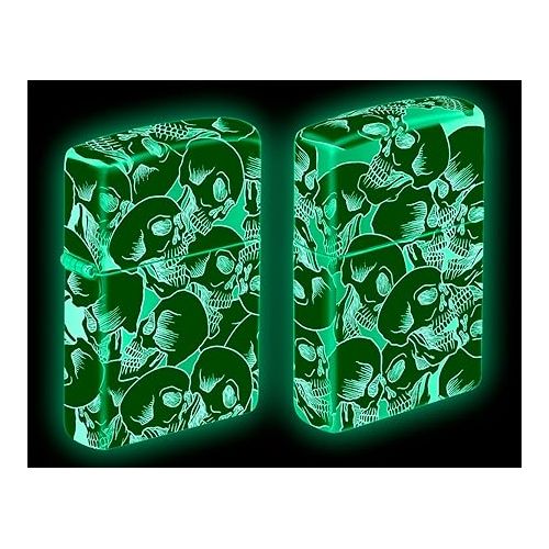  Glow in The Dark Full Wrap Printed Zippo Lighters (Colorful Graffiti Skulls)